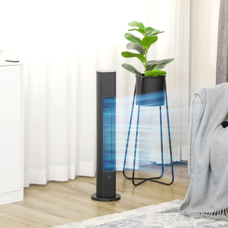 HOMCOM Ventoinha de Coluna com Controlo Remoto Oscilação de 75° Temporizador 3 Velocidades 3 Modos Silencioso Ø18x78,5 cm Preto