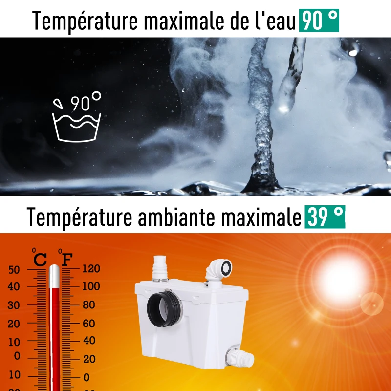 HOMCOM Broyeur sanitaire WC pompe de relevage 500 W silencieux compact accessoires inclus blanc