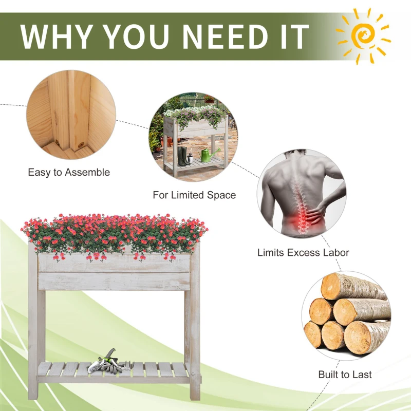 Outsunny Elevated Wooden Planter Garden Grow Box with 2 tiers, 4 Pockets