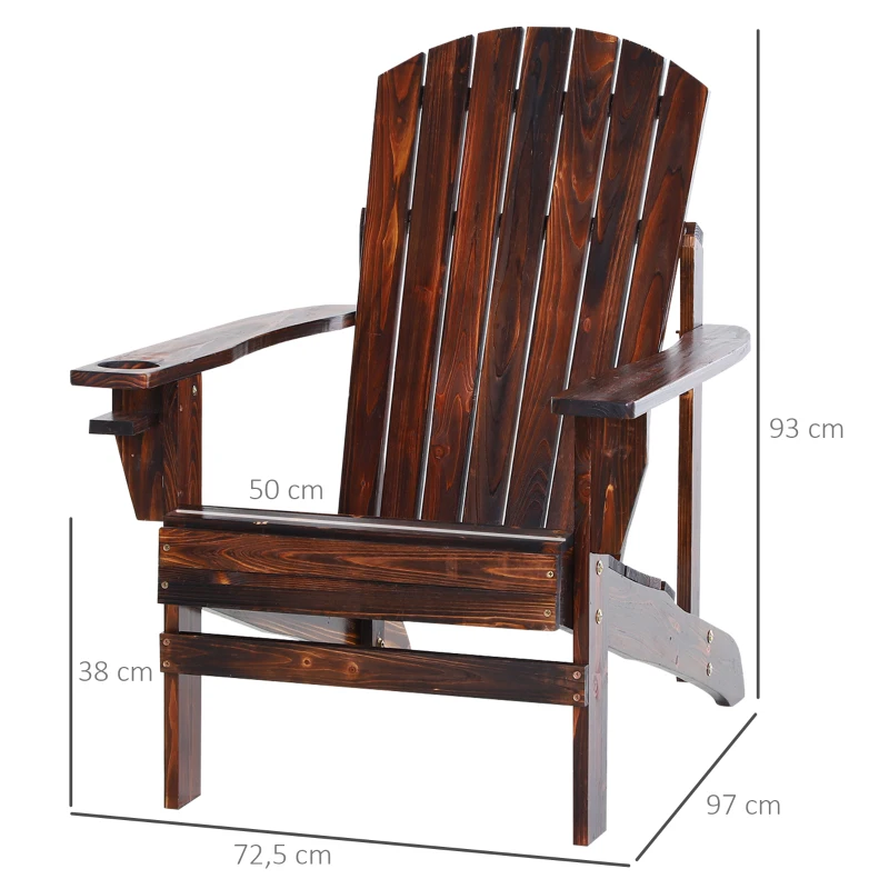 Outsunny Outdoor Classic Wooden Adirondack Deck Chair with Cup Holder - Carbonized Color