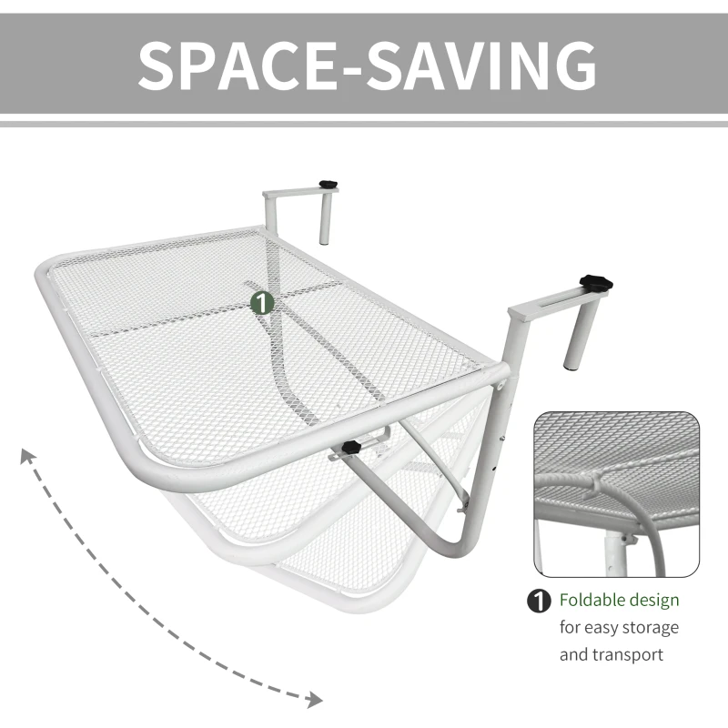 Outsunny Adjustable Balcony Hanging Rail Table Mini Wall Desk Drink Holer - White