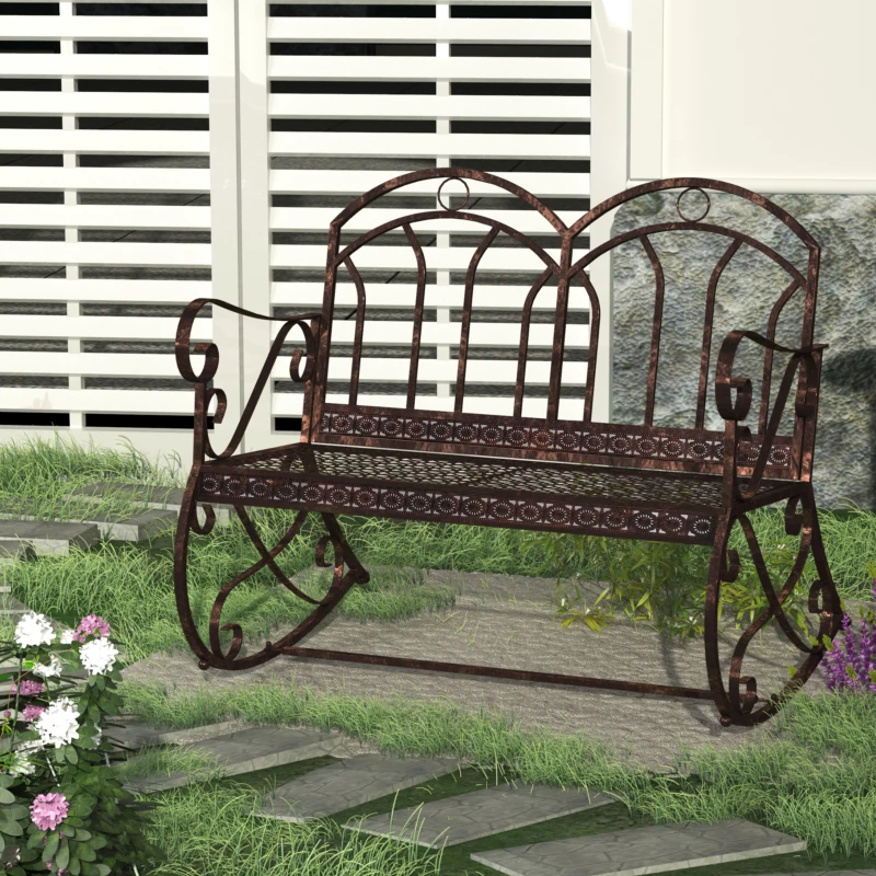 Outsunny Outdoor Iron Rocking Chair-Bronze Red
