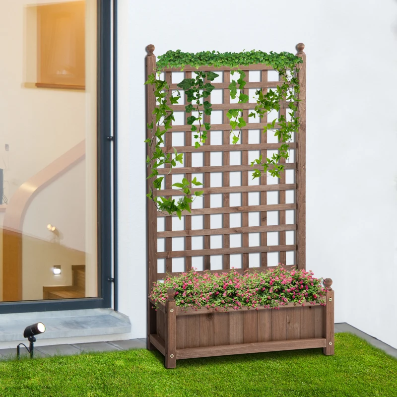 Outsunny Wooden Raised Garden Bed With Trellis Climbing Vines Indoor & Outdoor Display Rack  64 x 28 x 120 cm