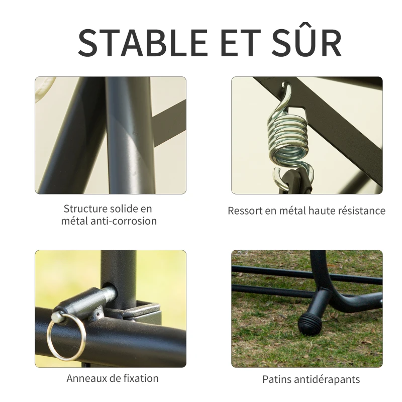 Outsunny Balancelle de Jardin Convertible 3 Places Grand Confort Inclinaison Toit réglable Matelas et Coussins fournis 2L x 1,25l x 1,7H m métal Polyester Noir et crème