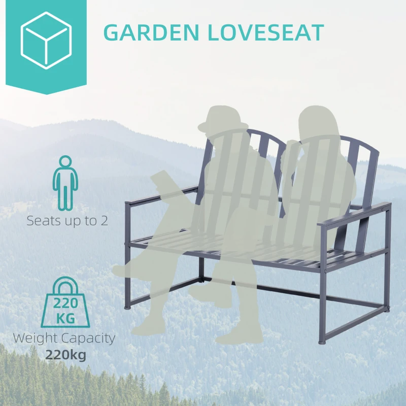 Outsunny Steel Patio Garden Bench Loveseats for Outdoors Park Yard Slatted Design Grey(m-4)