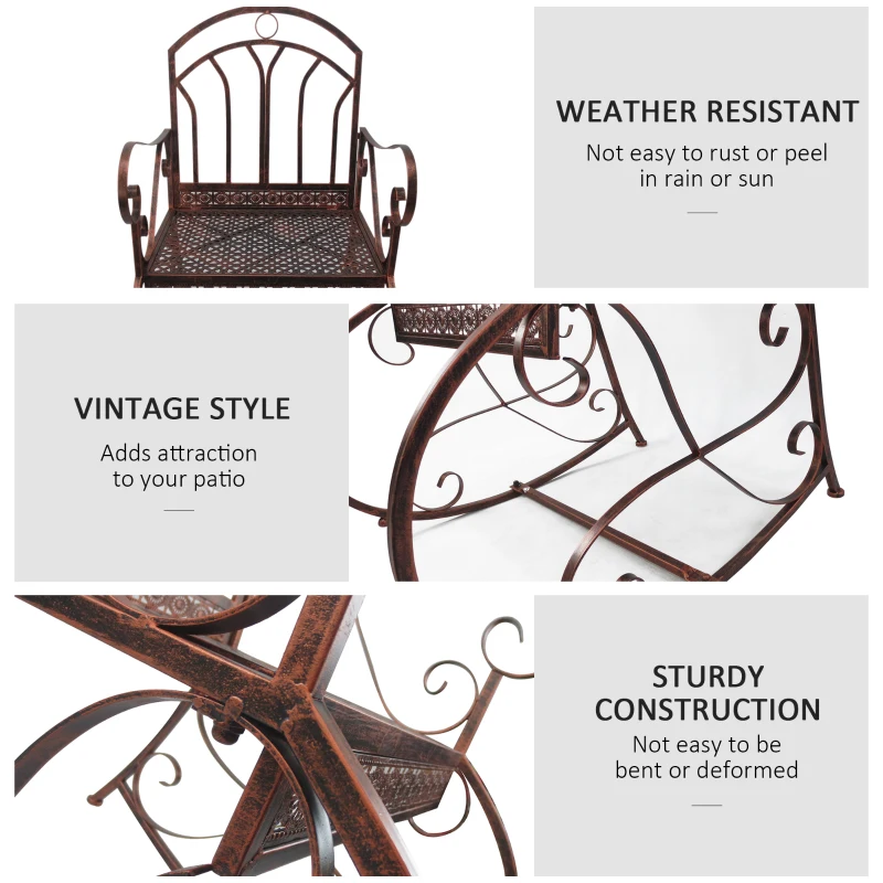 Outsunny Outdoor Rocking Chair, Metal Frame Single Chair with Vintage Style, Armrest, Bronze