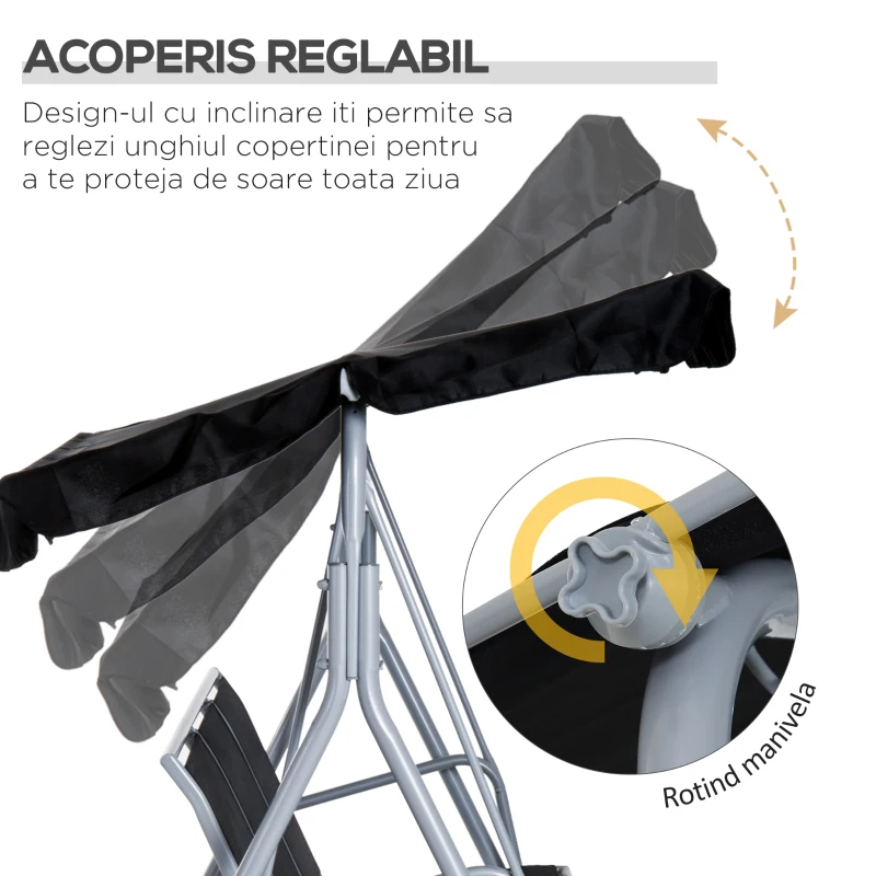 Outsunny Balansoar de Gradina cu 3 Locuri din Metal Acoperis Copertina Detasabil(m-4)