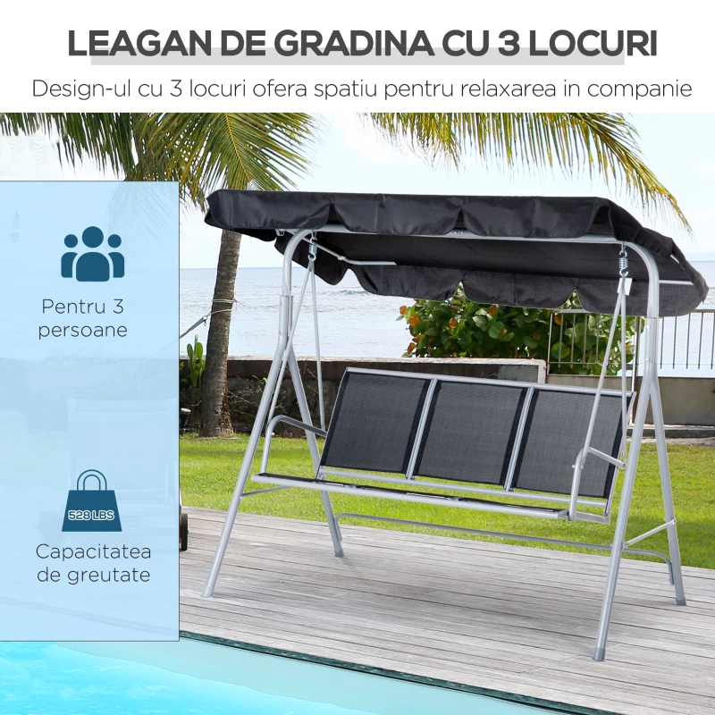 Outsunny Balansoar de Gradina cu 3 Locuri din Metal Acoperis Copertina Detasabil(m-7)