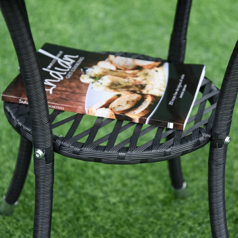 Outsunny 3 Pieces Rattan Bistro Set, Wicker Garden Furniture Set with 2-Tier Coffee Table and Chairs, Cushions, for Outdoor Patio Balcony, Black