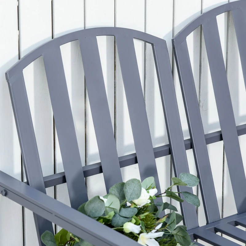 Outsunny Steel Patio Garden Bench Loveseats for Outdoors Park Yard Slatted Design Grey(m-8)