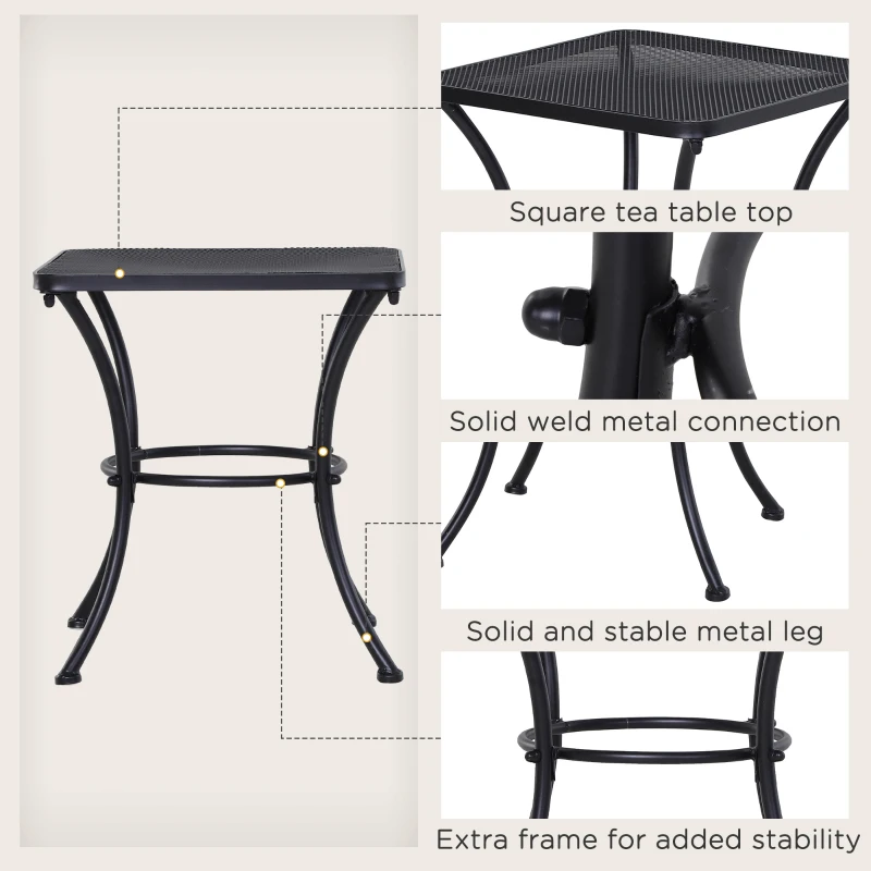 Outsunny Metal Square Outdoor Garden Bistro Table Black