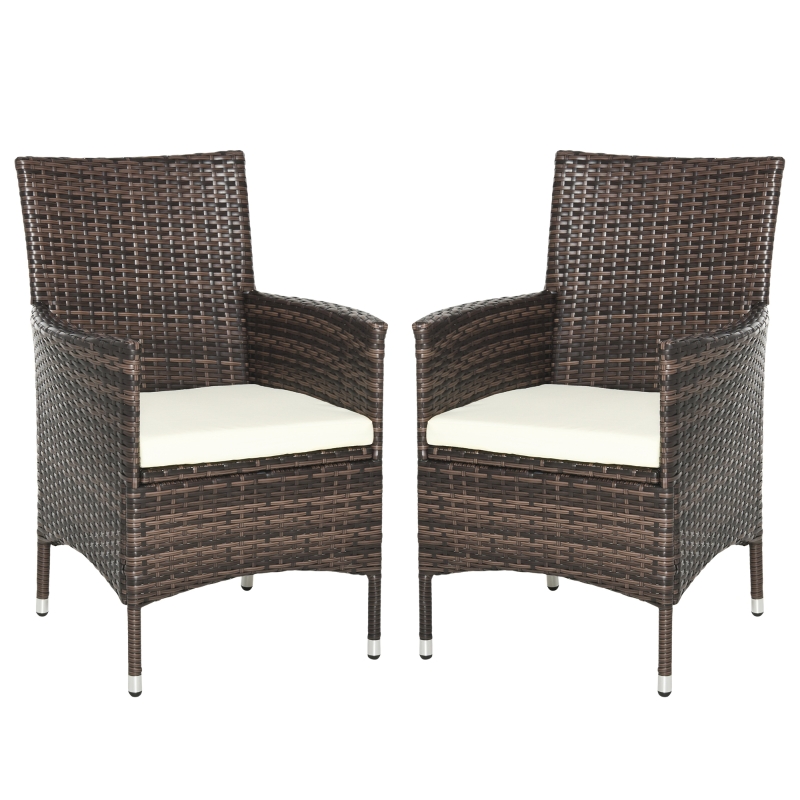 Outsunny 2-Seater Outdoor Rattan Armchair Dining Chair Garden Patio Furniture w/ Armrests Cushions Mixed Brown