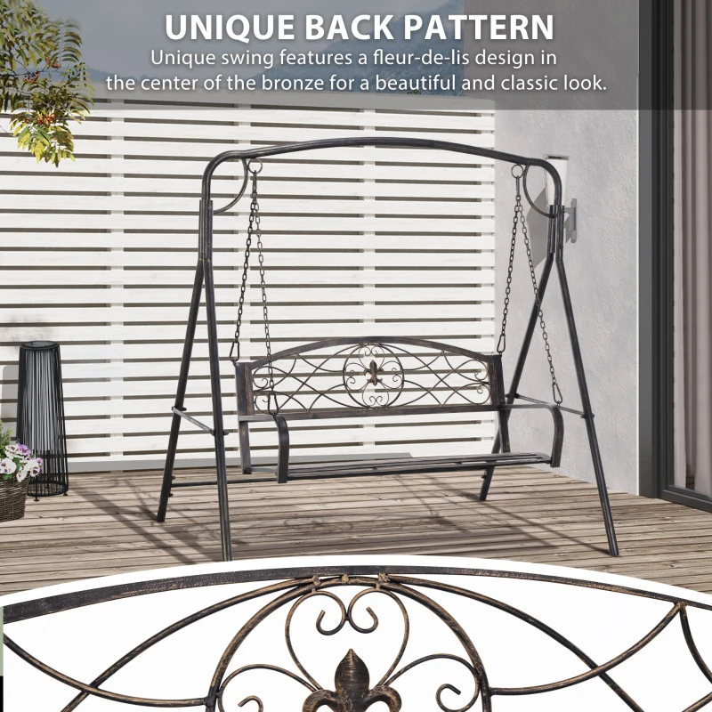 Outsunny 2 Seater Metal Porch Swing Bench, Weather Resistant Garden Swing Chair