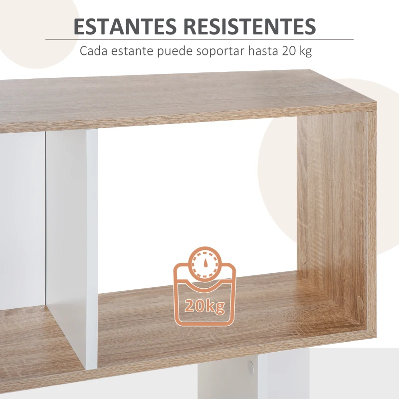 HOMCOM Estantería en Forma de S Alta con 5 Estantes Diseño Moderno para Salón Oficina 60x24x184,5cm Blanco y Madera(m-5)