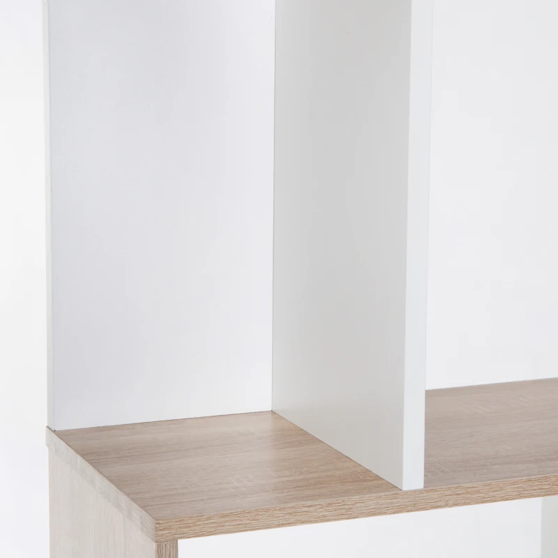 HOMCOM Estantería en Forma de S Alta con 5 Estantes Diseño Moderno para Salón Oficina 60x24x184,5cm Blanco y Madera(m-9)