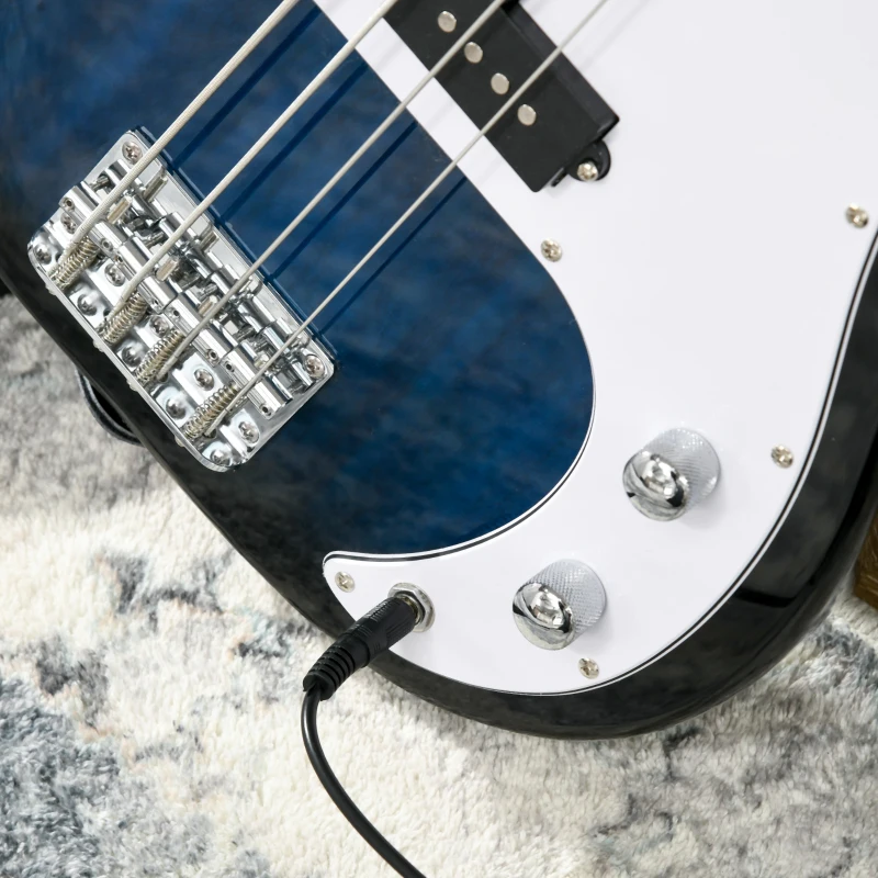 SPORTNOW Bas Electric 4 Corzi cu Amplificator 15W, Geanta, Curea de Umar si Pene Culoare Albastru Inchis