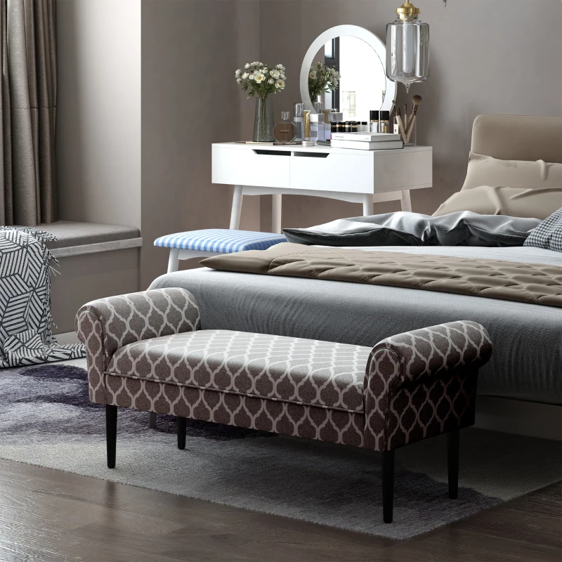 HOMCOM Banco de Pé de Cama Banco com Assento Acolchoado e Pés de Madeira para Dormitório Entrada 132x45,5x58cm Branco e Cinza