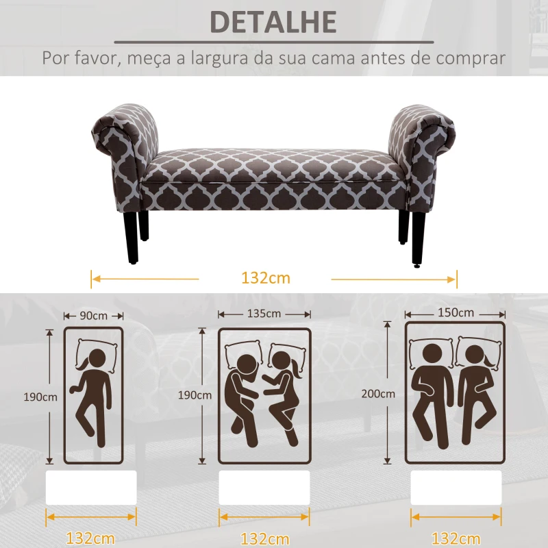 HOMCOM Banco de Pé de Cama Banco com Assento Acolchoado e Pés de Madeira para Dormitório Entrada 132x45,5x58cm Branco e Cinza