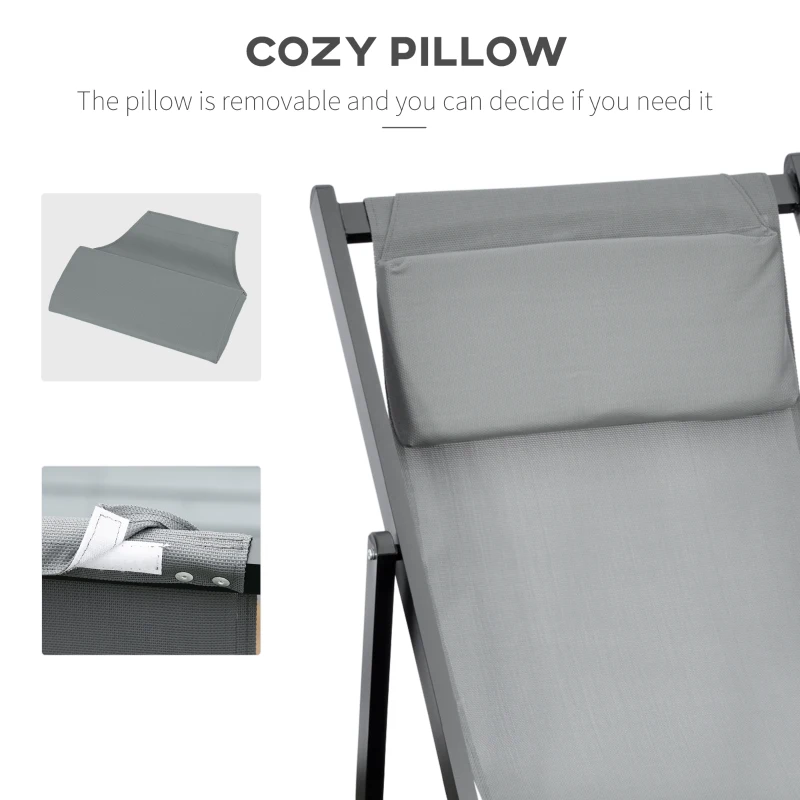 Outsunny Set 2 Scaune Fotoliu Sezlong pentru Exterior, Pliabile si Rabatabile, din Aluminiu, Gri, 96.5 x 58 x 91.5cm