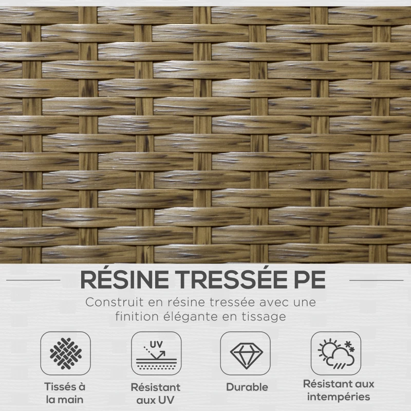 Outsunny Salon de jardin 4 places 4 pièces style colonial table basse coussins beige inclus résine tressée marron clair