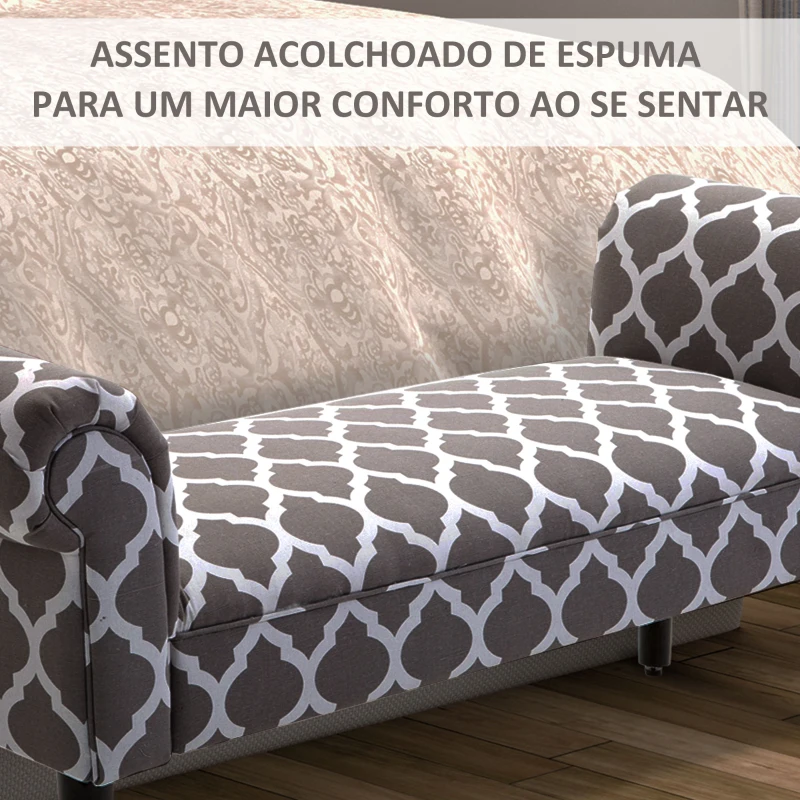 HOMCOM Banco de Pé de Cama Banco com Assento Acolchoado e Pés de Madeira para Dormitório Entrada 132x45,5x58cm Branco e Cinza