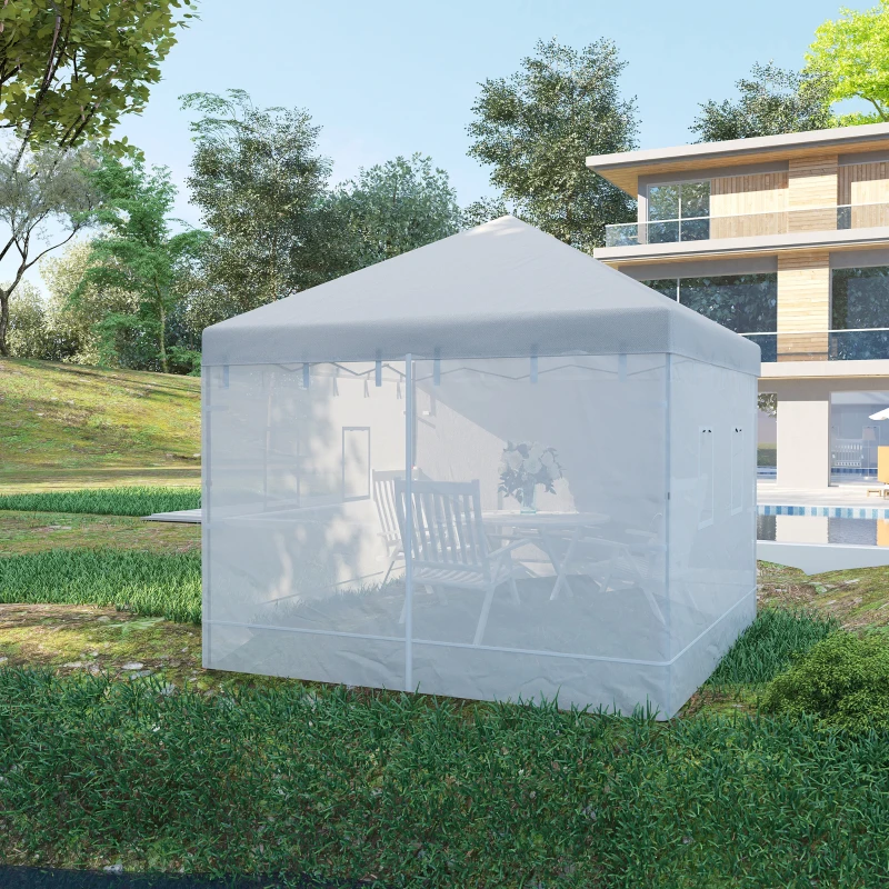 Outsunny Plasa de protectie impotriva tantarilor pentru curte, Set de 4 plase pentru pavilion cu 6 ferestre si 1 usa; Pereti laterali din plasa pentru inlocuire pentru pavilion 3 x 3 (m), alb