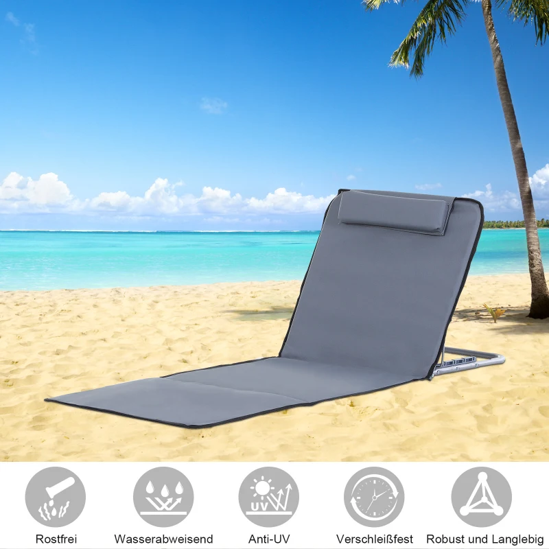Mata plażowa Outsunny, zestaw 2 szt., Składany materac plażowy, mata do opalania, wysokość 5, z torbą do przenoszenia, stal, 134 x 48 x 36-45 cm