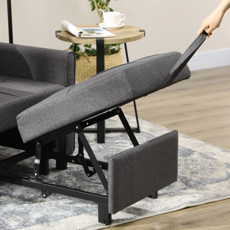 HOMCOM Canapea extensibila, Pat extensibil pentru o persoana, Fotoliu extensibil 3 in 1 cu spatar reglabil, Perna, Buzunar lateral pentru biroul de acasa, Dormitor, Sufragerie, Gri(m-9)