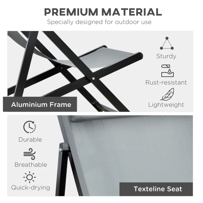 Outsunny Set 2 Scaune Fotoliu Sezlong pentru Exterior, Pliabile si Rabatabile, din Aluminiu, Gri, 96.5 x 58 x 91.5cm