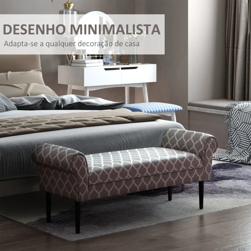 HOMCOM Banco de Pé de Cama Banco com Assento Acolchoado e Pés de Madeira para Dormitório Entrada 132x45,5x58cm Branco e Cinza