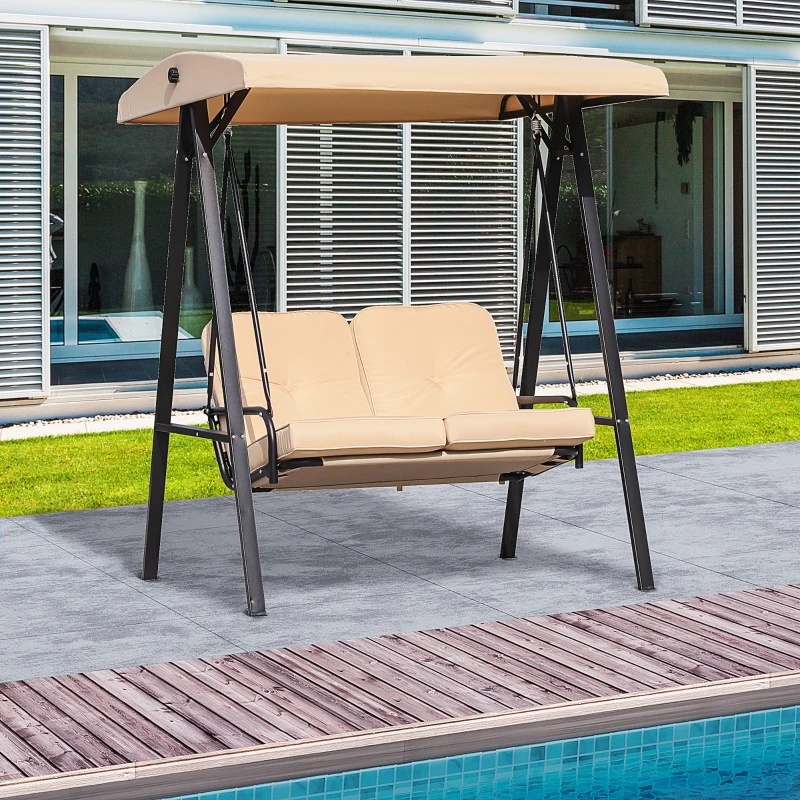 Outsunny Balansoar de Gradina cu 2 locuri, Acoperis reglabil si Structura din otel, 138 x 106 x 174cm