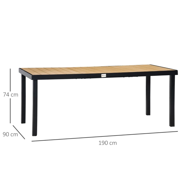 Outsunny Table de jardin rectangulaire pour 8 personnes en aluminium table de salle à manger extétieur plateau PE à lattes