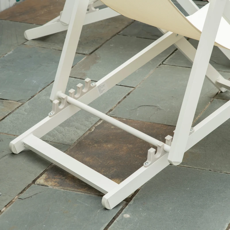 Outsunny Set 2 Scaune Fotoliu Sezlong pentru Exterior, Pliabile si Rabatabile, din Aluminiu, 96.5 x 58 x 91.5cm, Bej