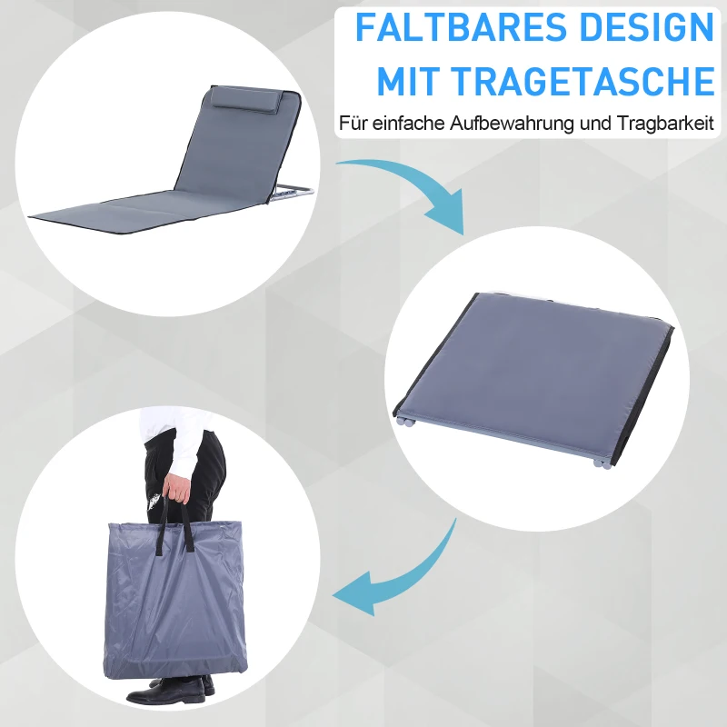 Mata plażowa Outsunny, zestaw 2 szt., Składany materac plażowy, mata do opalania, wysokość 5, z torbą do przenoszenia, stal, 134 x 48 x 36-45 cm