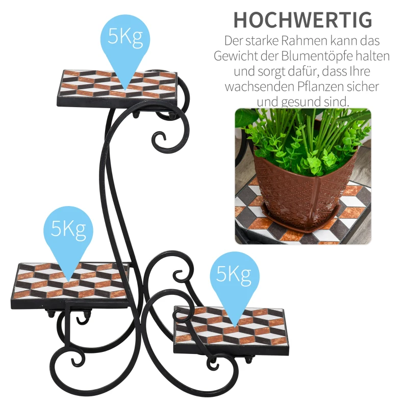 Otusunny Plantenetagere bloemenrek mozaïek plat stevig onderhoudsvriendelijk zwart