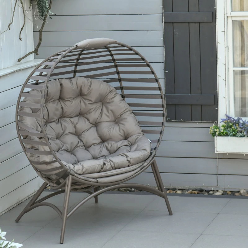 Outsunny Opvouwbare Tuinstoel - 2 Zitplaatsen, Met Kussen, voor Tuin en Terras, Ideaal voor Gezinnen, zandbruin