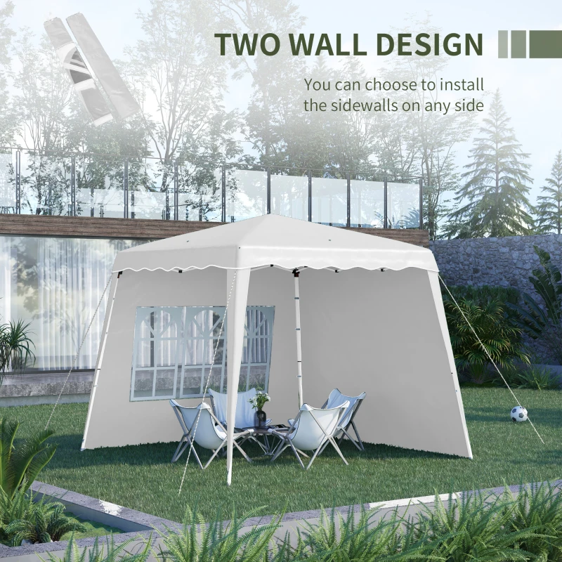 Outsunny Pavilion pliabil cu 2 laterale, Stalpi oblici si geanta de transport, cort de evenimente inaltime reglabila UV50+, cort de gradina, curte, acoperis 2,4 x 2,4 m / baza 2,9 x 2,9 m, alb
