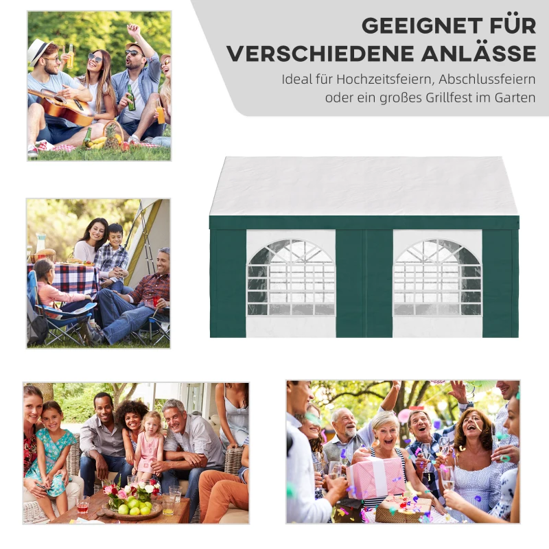 Outsunny Partyzelt, Bierzelt, abnehmbare Seitenwände, vier große Fenster, Stahl+Kunststoff, weiß+grün, 5 x 4 m