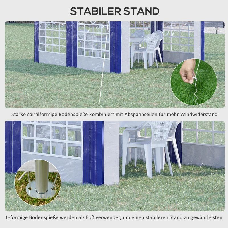 Outsunny namiot imprezowy, namiot piwny, zdejmowane ściany boczne, cztery duże okna, stal+plastik, biały+niebieski, 4 x 3 m