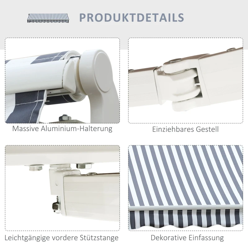 Outsunny Markise Gelenkarmmarkise Sonnenschutz Handkurbel Balkon Alu Grau Weiß 2,95 x 2,45 m