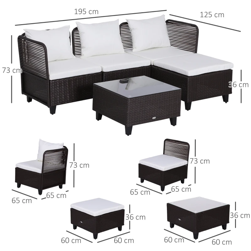 Outsunny Set Mobilier de Gradina Extern 5buc Canapele Masuta Pouf in Rattan Maro