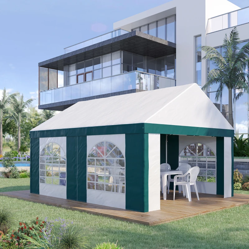 Outsunny Partyzelt, Bierzelt, abnehmbare Seitenwände, vier große Fenster, Stahl+Kunststoff, weiß+grün, 5 x 4 m