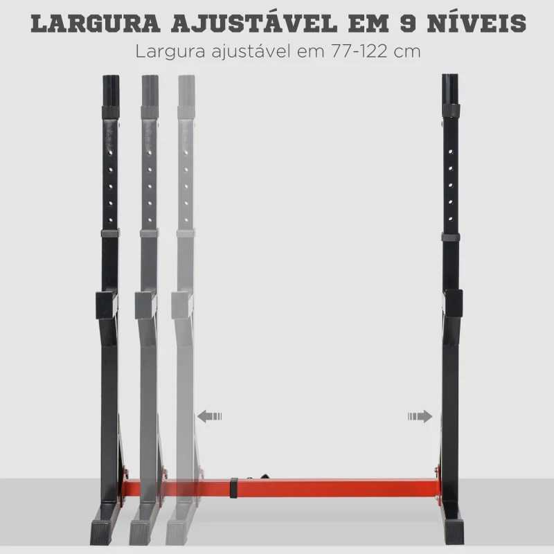 HOMCOM Suporte Ajustável para Barras de Peso Suporte Multifuncional para Exercício em Casa Escritório Carga 150kg Altura Ajustável 103-163cm Preto e Vermelho