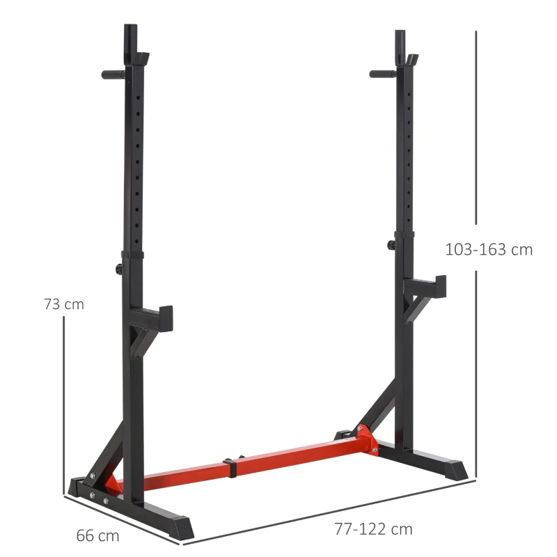 HOMCOM Suporte Ajustável para Barras de Peso Suporte Multifuncional para Exercício em Casa Escritório Carga 150kg Altura Ajustável 103-163cm Preto e Vermelho