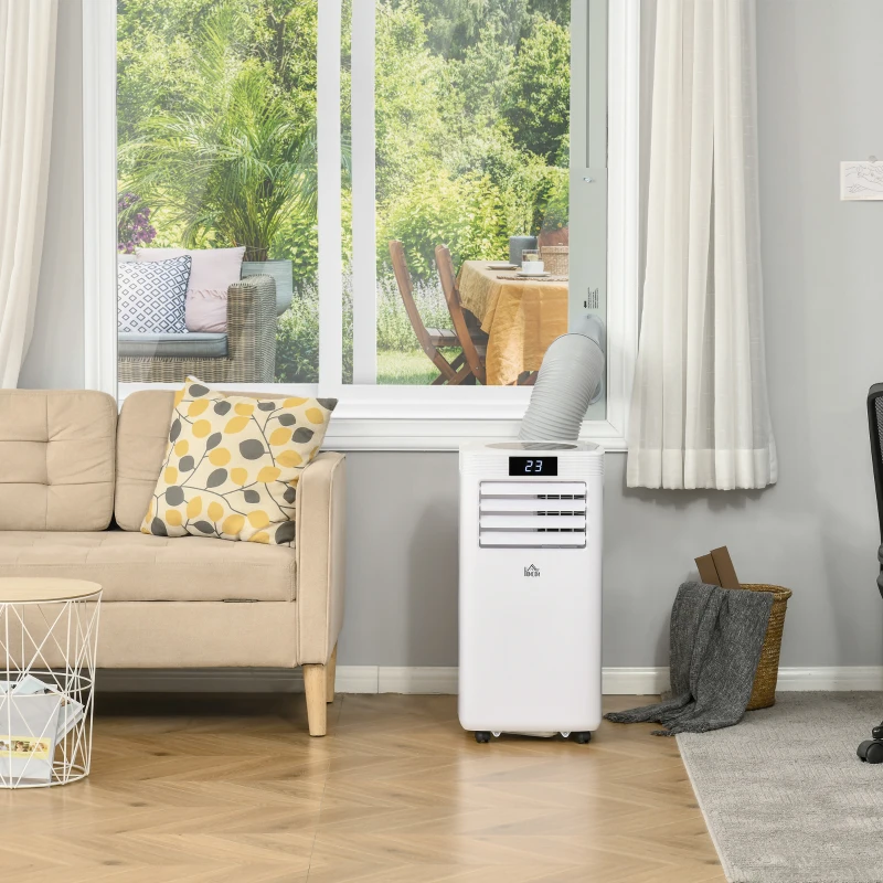 HOMCOM 7000 BTU Air Conditioner Portable AC Unit for Cooling Dehumidifying Ventilating with Remote Controller, LED Display, Timer, for Bedroom, White