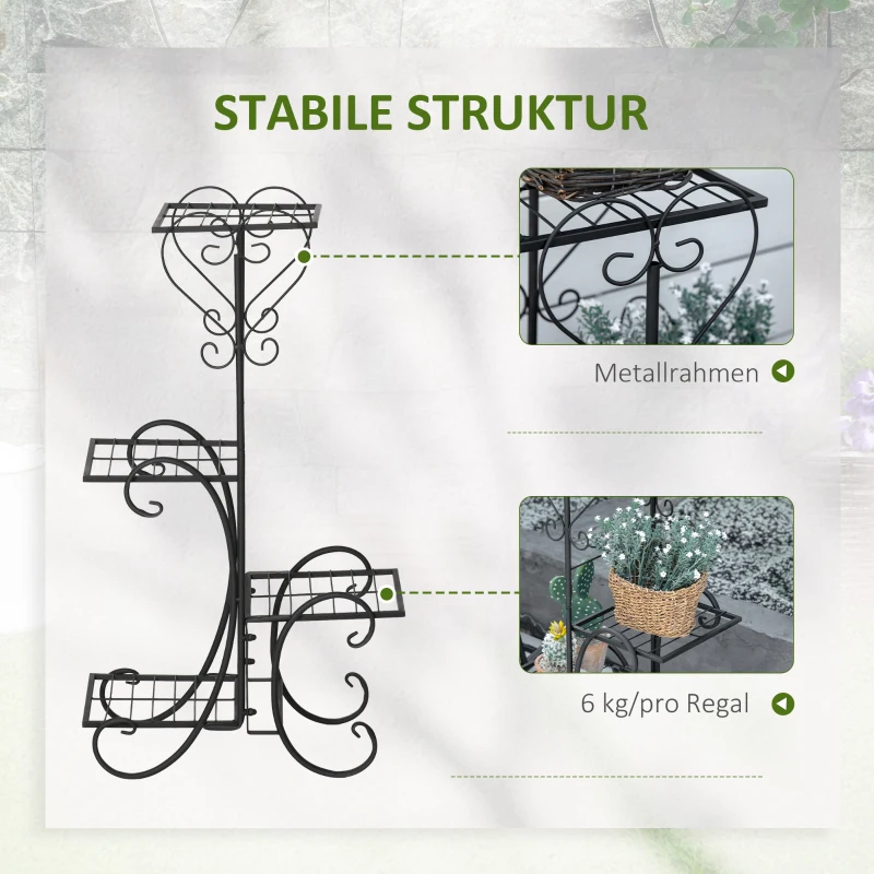 Outsunny metalen bloemenrek 4 niveaus plantenrek bloemenladder bloemenstandaard voor binnen en buiten tuinbalkon zwart 45 x 24,5 x 80 cm