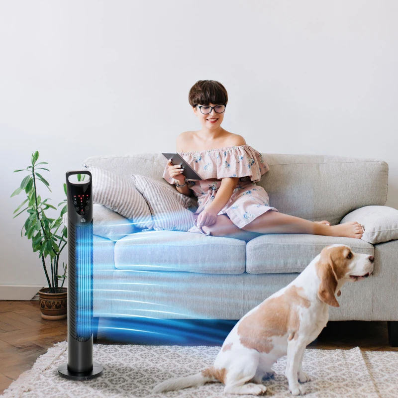 HOMCOM 31" Oscillating Tower Fan with Remote Control, 7.5H Timer, 3 Speed 3 Modes, Electric Floor Standing Cooling Fan for Home Bedroom Office, Black