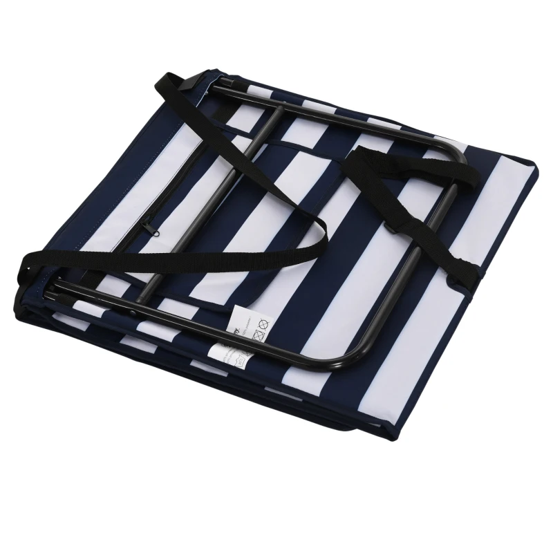 Outsunny strandligstoel, opvouwbaar, verstelbare rugleuning, zijvak, zachte bekleding, stalen frame, blauw+wit, 142x51x40cm