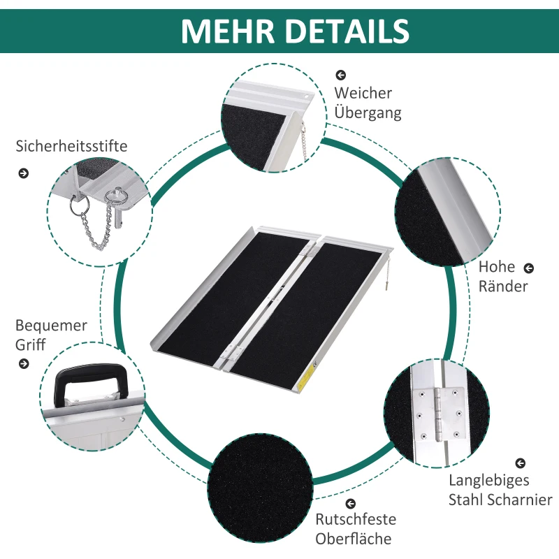 HOMCOM® Podjazd dla Wózków Inwalidzkich Rampa Wjazdowa dla Chodzików Składana Aluminium PCV