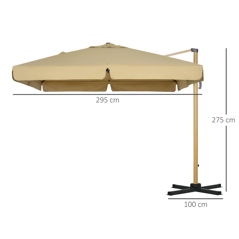 Outsunny Parasol 295x295cm In hoogte verstelbare zweefparasol met parasolvoet